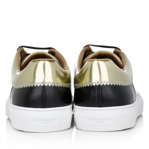 Authentic Givenchy Black Leather Sneakers with Gold Accents - Picture 2 of 5